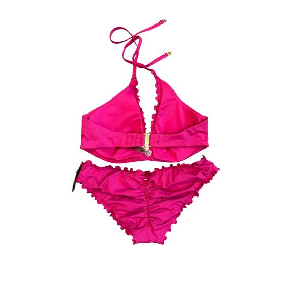 NWT $85 Victorias Secret Sz M 36D Berry Blush Lettuce Trim Cheeky Ruched Bikini - Picture 4 of 9